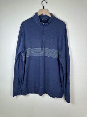 TRAVIS MATTHEW Men's XXL Preppy Quarter-Zip Golf Striped Navy Pullover Sweater